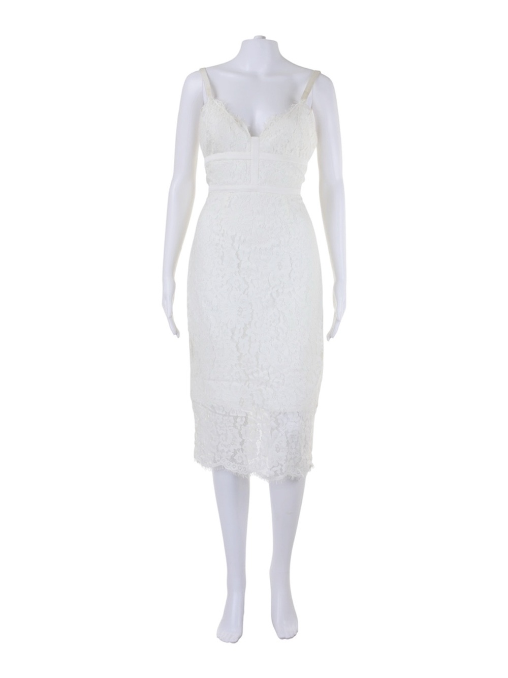 White Lace Midi Dress with Spaghetti Straps